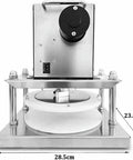 Heavy Duty Electric Pizza Dough Press Machine Stainless Steel Roll Out Tool For Homemade Pastries with lever and pressing plate.