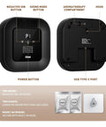 Front and side view of Heavy Duty Cat Litter Odor Eliminator With Ozone Purifier for Pets; includes buttons and USB port.