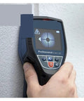 Heavy Duty Wall Scanner And Pro Level Stud Finder With Dead Center Reading For Spotting Live Wires Wood Beams And Water Pipes Through A Stress Free Radar Display Interface in use on a wall.