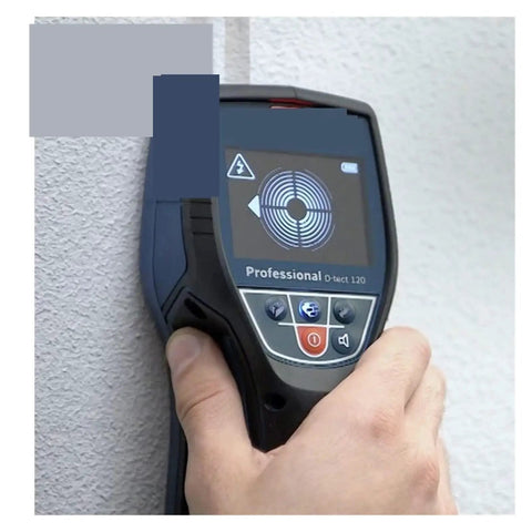 Heavy Duty Wall Scanner And Pro Level Stud Finder With Dead Center Reading For Spotting Live Wires Wood Beams And Water Pipes Through A Stress Free Radar Display Interface in use on a wall.