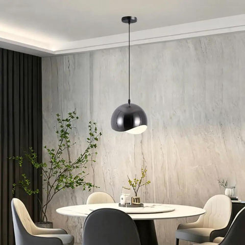 ZSJPDP American Industrial Style Metal Hanging Lamp, 8.2in, black metallic finish, suspended in a modern dining room.