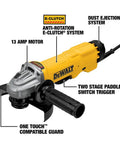 Badass 6 Inch Angle Grinder With 13 Amp Motor And 9000 Rpm Speed showcasing E-Clutch system and paddle switch for metal cutting.