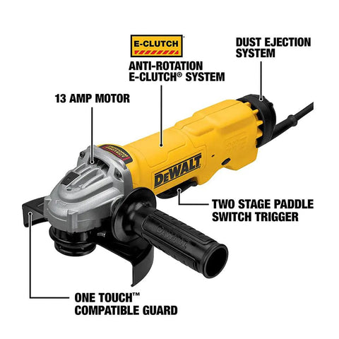 Badass 6 Inch Angle Grinder With 13 Amp Motor And 9000 Rpm Speed showcasing E-Clutch system and paddle switch for metal cutting.