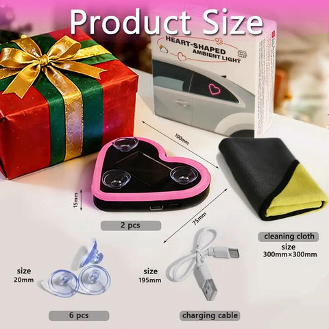 Solar Powered Heart Light For Cars Wireless LED Ambient Lamp kit with accessories and gift box