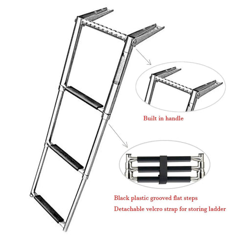 3 Step Telescoping Swim Boat Ladder Stainless Steel With Built In Handle For Easy No Fuss Boarding On Dock Or Deck, Slip Resistant Treads