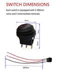 Five Pack 12V Round Waterproof Rocker Switches With Blue LED On Off SPST 3 Pin 20cm Detachable Wires dimensions
