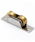 Top Grade Stainless Steel Sliding Door Roller And Cabinet Pulley Smooth Gliding Heavy Duty Caster Wheel For Wardrobe Shower And Drawers Built Tough With Rust Proof Swivel Action features dual brass wheels and sturdy metal housing.