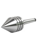 No Sweat Live Center With 60 Degree Tip For Wood Lathes, Morse Taper 1, 6000 Rpm Ball Bearing Tailstock, Gutsy Alloy Steel Workhorse For Smooth Woodworking Projects And Daily Turning, close-up view of steel tip.