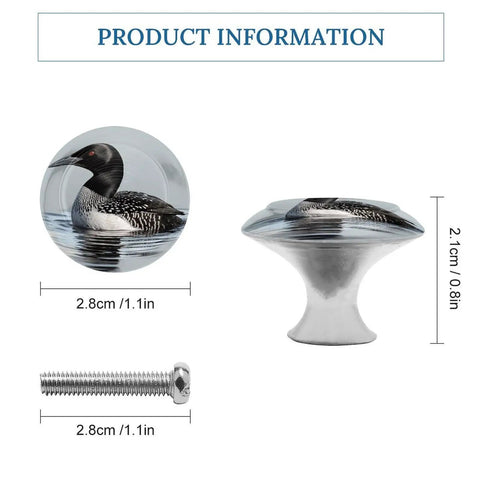 Loon Nature Bird Stainless Steel Cabinet Knobs 2 Pack Round Drawer Pulls with screws and measurements