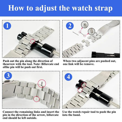 Watch Link Removal Tool Kit For Quick Bracelet Sizing And Repairs, Pro DIY Friendly With Doubled End Pin Punches, 6 Extra Pins