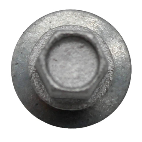 Top view of 250 count 10x2 galvanized hex head roofing screw with EPDM washer for metal to wood siding