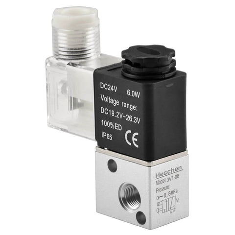 Electrical Pneumatic Solenoid Valve 3V1-06 With 24VDC Coil, PT1/8 Inch Port, 3/2 Way Normally Closed, CE Certified, close-up view