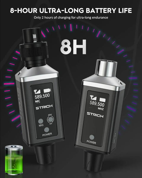 Image of M3 UHF Wireless Microphone System With XLR Transmitter And Receiver, showcasing 8-hour battery life and 16 channels.
