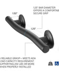 36 Inch Designer Wave Shaped Shower Grab Bar In Matte Black, Dope Modern Bath Safety Rail With One And One Quarter Inch Diameter
