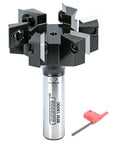 Front view of Slab Flattening Router Bit With A Half Inch Shank, Six Wing Carbide Insert, Two Inch Cutting Diameter, CNC Spoilboard Surfacing Bit.