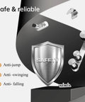 Image showing safety features of the Heavy Duty 6 Ft Stainless Steel Sliding Barn Door Hardware Track Kit For 30 To 36 Inch Single Door Anti Rust Anti Corrosion Ultra Smooth Quiet Sliding With Ball Bearing Rollers And Easy Install, including anti-jump, anti-swinging, and anti-falling components.