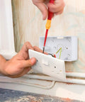 Low Profile Wall Outlet Box For Easy Home Wiring Install No Fuss Junction Box Made From Durable ABS Plastic For Safe Reliable Electrical Connection Everyday Use, white ABS wall outlet box installed