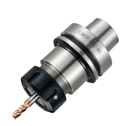 Heavy Duty Hsk63f Tool Holder With Er20 70mm Collet For Precision Machining and Industrial Milling Applications, showing the tool holder with a drill bit.