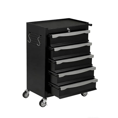 Badass Rolling Tool Chest Cabinet Designed With Heavy Duty Cold Rolled Steel Construction Includes Secure Central Keyed Lock For Shop Floor Storage, featuring four drawers and wheels.