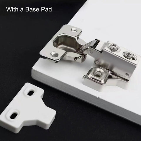 35mm Short Arm Inset Hinges Featuring Breezy Soft Close Hydraulic Damper For Hidden Cabinet And Wardrobe Doors, zinc alloy hinge and base pad.