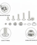 2 Lb Iron Screw And Nut Assortment Kit With 24 Sizes In Durable PP Case 660 Pieces For 3D Printer Builds DIY Repairs Home Projects Heavy Duty Fasteners Ready To Go, close-up of silver screws, nuts, and washers