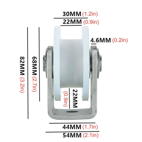 Front view of Heavy Duty Sliding Door Roller Set for Barn Style Doors with 304 Stainless Steel Bracket and Nylon Castor 2 Pcs H68mm