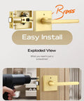 Six Pack Gold Bathroom Door Knob And Privacy Door Lever With Keyless Thumb Turn Lock Brushed Brass Zinc Alloy Interior Door Handle Set Easy Install In-Use