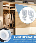 Image of a 5Pcs Closet Sliding Door Roller Hardware Kit For Wardrobe Doors With Slide Track Replacement Rollers For Top Hung Sliding Doors Compatible With Three Quarters Inch To One And Three Eighths Inch Door Thickness installed on a wooden wardrobe.
