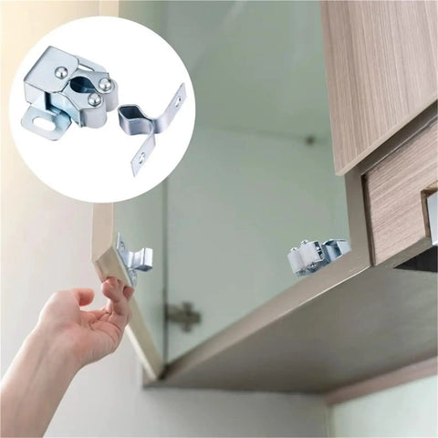 Heavy Duty Double Roller Cabinet Catch Set For Furniture 20 Pack Silver Finish with spring tension on cabinet door
