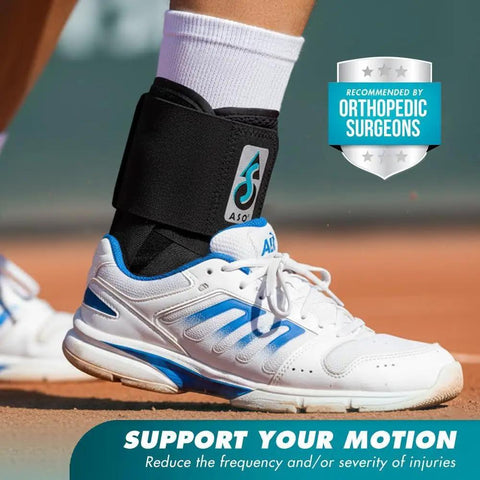 Person wearing Speed Lacer Ankle Brace With Quick Pull Hook And Loop Closure Delivers Fast Even Compression For Sprained Ankles And Peroneal Tendonitis Orthopedic Ankle Support For Men Women Adults Teens And Kids Black Large on tennis court.