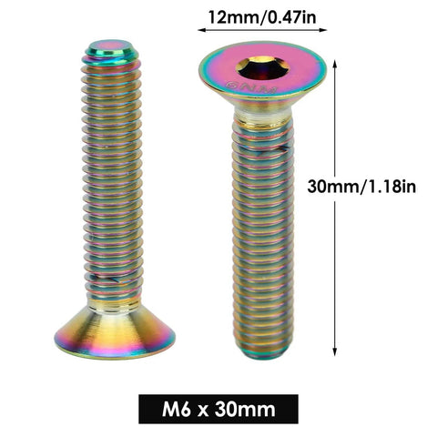 Titanium Alloy Bike Stem Bolt Screw M6 By 30mm Flat Head Headset Cap Bolt with dimensions shown for roadies and MTB cyclists