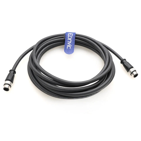 Industrial M12 A-Coded 8 Pin Male To Male Connector Extension Cable for sensors and robotics, 5m length, coiled view with connectors visible.