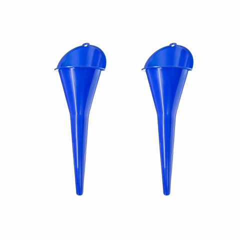 2 Pack Long Neck Oil Funnel for Cars and Engines Multi Function Plastic Fuel And Lubricant Funnel for Easy Oil Filling Universal Engine Oil Funnel Set Blue in a front view
