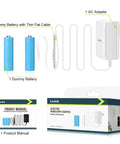 AC Power Adapter For Two AA Batteries To Run LED Lights And Decor White 1.8m Cable Wall Power Solution packaging and contents
