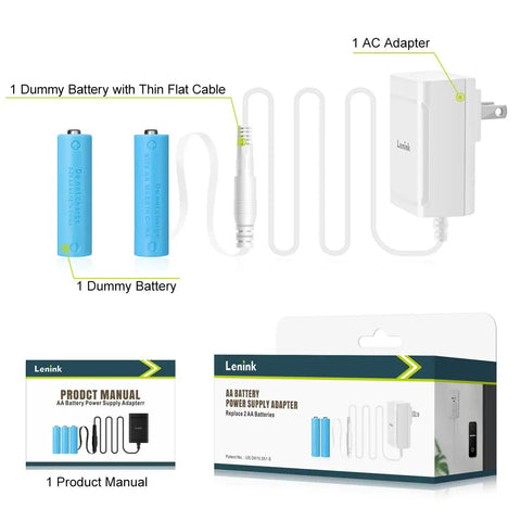 AC Power Adapter For Two AA Batteries To Run LED Lights And Decor White 1.8m Cable Wall Power Solution packaging and contents