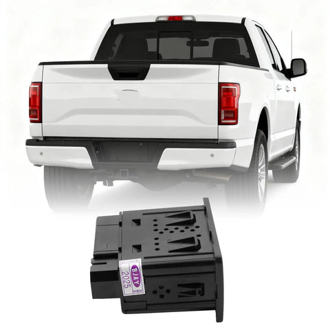 Rear view of white Ford pickup with Multi Function Car Audio Interface Module With SD Card Reader for SUVs below