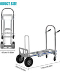 2 In 1 Industrial Convertible Utility Trolley Platform Cart With Reinforced Aluminum Frame 1000 Lb Capacity As Cart And 550 Lb As Stair Climber Perfect For Moving Appliances Furniture And Heavy Luggage. product size diagram, 118cm x 50cm, aluminum frame