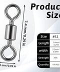 100 Pcs Micro Swivels for Fly Fishing Stainless Steel Small Rolling Barrel Swivels High Strength Hook Line Connector Tackle Gear with Black Coating Pro Grade Fishing Accessories size #12, 7.4mm