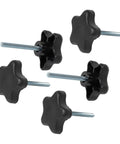Five black star-shaped knobs with 2-inch threaded studs; 1/4-20 thread size