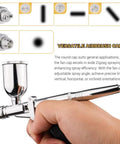 Heavy Duty Gravity Feed Dual Action Pistol Grip Airbrush With Adjustable Flow Control And Killer Fine Detail Spray Gun close-up of caps for versatile applications.