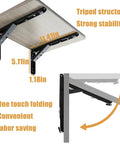 Heavy Duty 90 Degree Self Locking Folding Hinge For Wall Mount Drop Leaf Tables That Saves Serious Floor Space And Clicks Into Place Dead Simple With Rock Solid Grip, shown in tripod structure with dimensions.