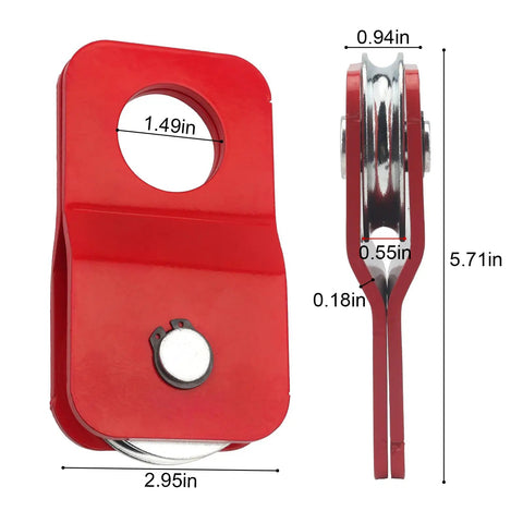 Beefy Winch Snatch Block 8000 Lbs Heavy Duty Recovery Pulley For ATV UTV Off Road Use Fits One Quarter To Five Sixteenths Inch Winch Cable Load Doubling And Direction Change Red, red steel pulley with 5.71in height