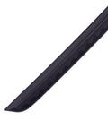 Close-up of the black blade of Dope Training Katana Sword For Martial Arts Practice, blunt polypropylene, realistic look.