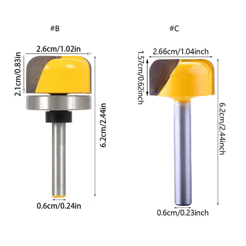 Premium 1/4 Inch Shank Flush Trim Router Bit For Wood Carving And Hinge Mortising With Precise Bearing, showing two router bits side by side.