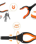 43-inch foldable grabber tool with magnets featuring rotating jaw and magnetic tip for easy pickup of keys and small metal items.
