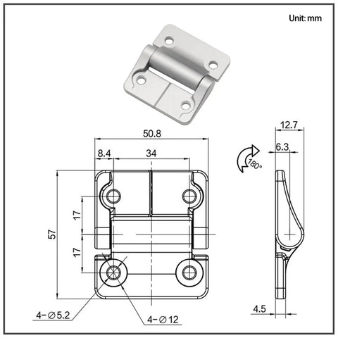 Heavy Duty Damping Hinge For Industrial Equipment Load Bearing Torque Positioning Gate Hinge Silvery Finish 1 Piece 3.4 Nm Torque Smooth Operation Easy Install with dimensions