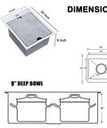 Dimensions illustration of 15x20 Drop In Bar Sink Top Mount Stainless Steel Wet Bar Sink With Grid Strainer And Cutting Board