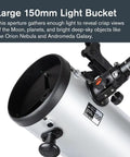 StarSense Explorer 150AZ App Enabled Telescope with 150mm Dobsonian mount and StarSense app visible in close-up view