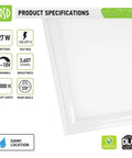 2x2 LED Flat Panel Light Edge Lit Dimmable 27W 3607 Lumens 4000K Bright White Drop Ceiling Office Lighting Recessed Troffer UL DLC Certified 4 Pack Energy Efficient with specifications