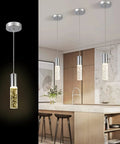 Three Light Kitchen Island Pendant With Dimmable LED 3000K Warm Glow, modern chrome and crystal ceiling lamp over kitchen island.